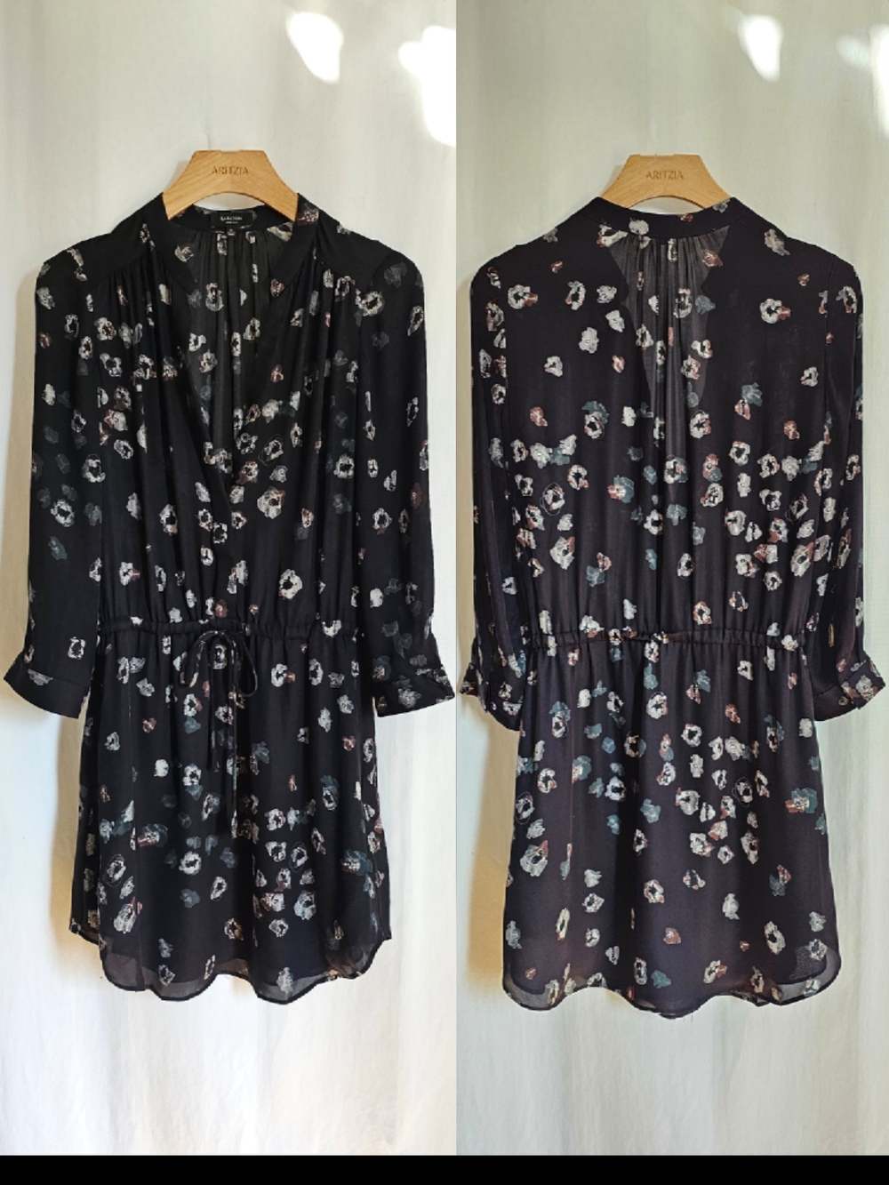 Aritzia Babaton Long Sleeve Silk Bennett Dress - Black & Pattern - Picture 12 of 16